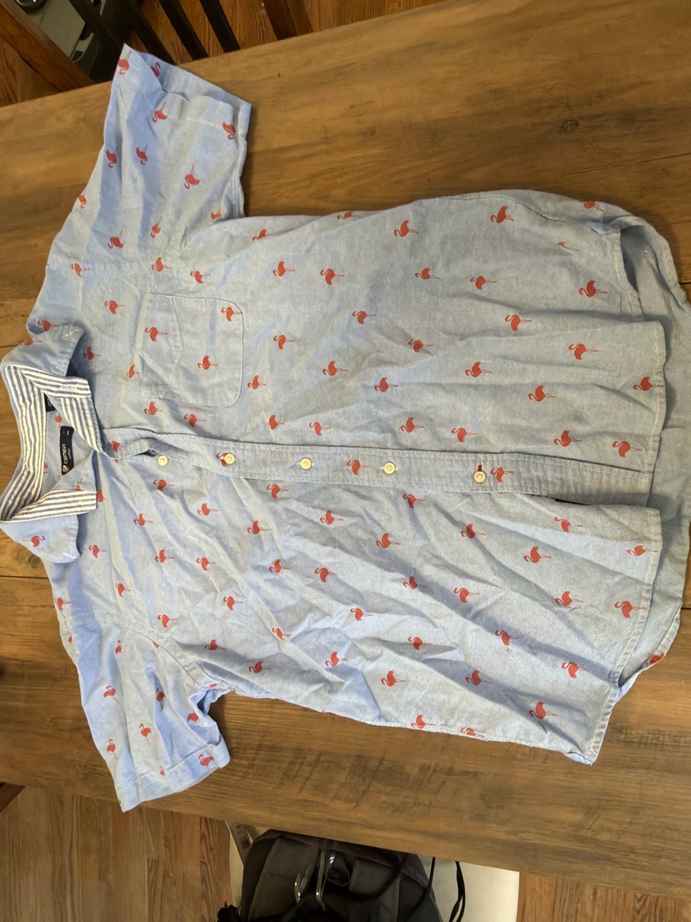 Daniel Cremieux Light Blue Short-Sleeve Button-Down with Red Flamingo Print